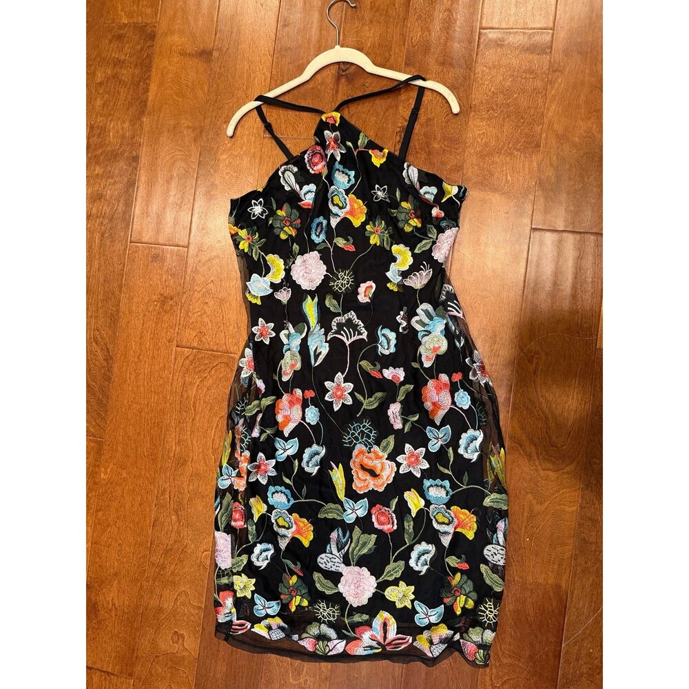 Venus black floral halter dress size 12